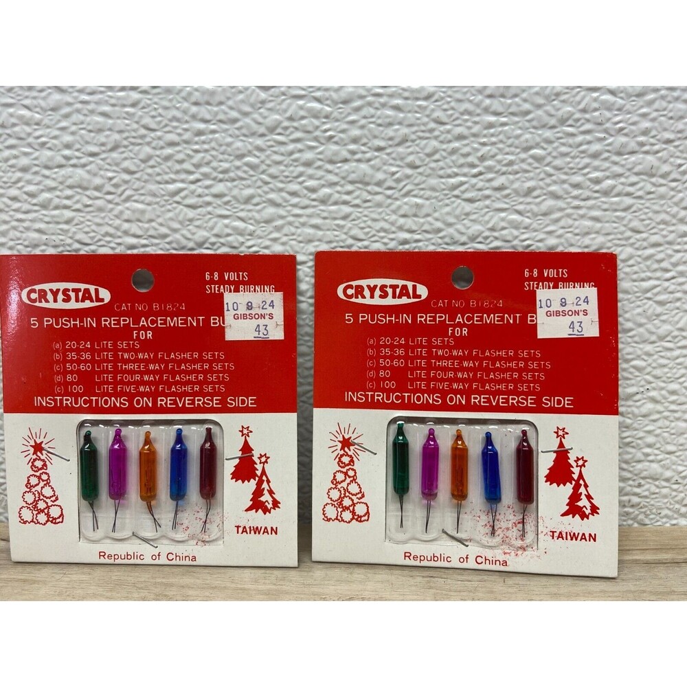 Vtg Crystal Push In Replascement Bulbs Multy Colors Set Of 2 New In Box